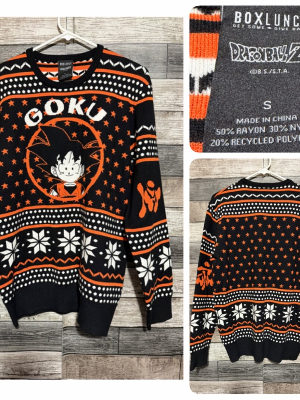 BOXLUNCH Dragon Ball Z Goku Sweater Men’s S Black Orange Fair Isle Holiday